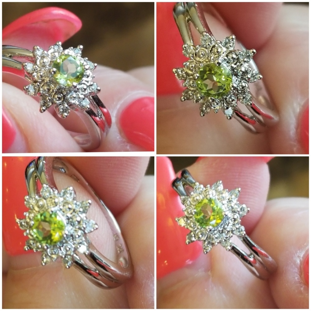 Genuine .50ct Peridot and White Sapphire Ring 7 - Picture 4 of 5